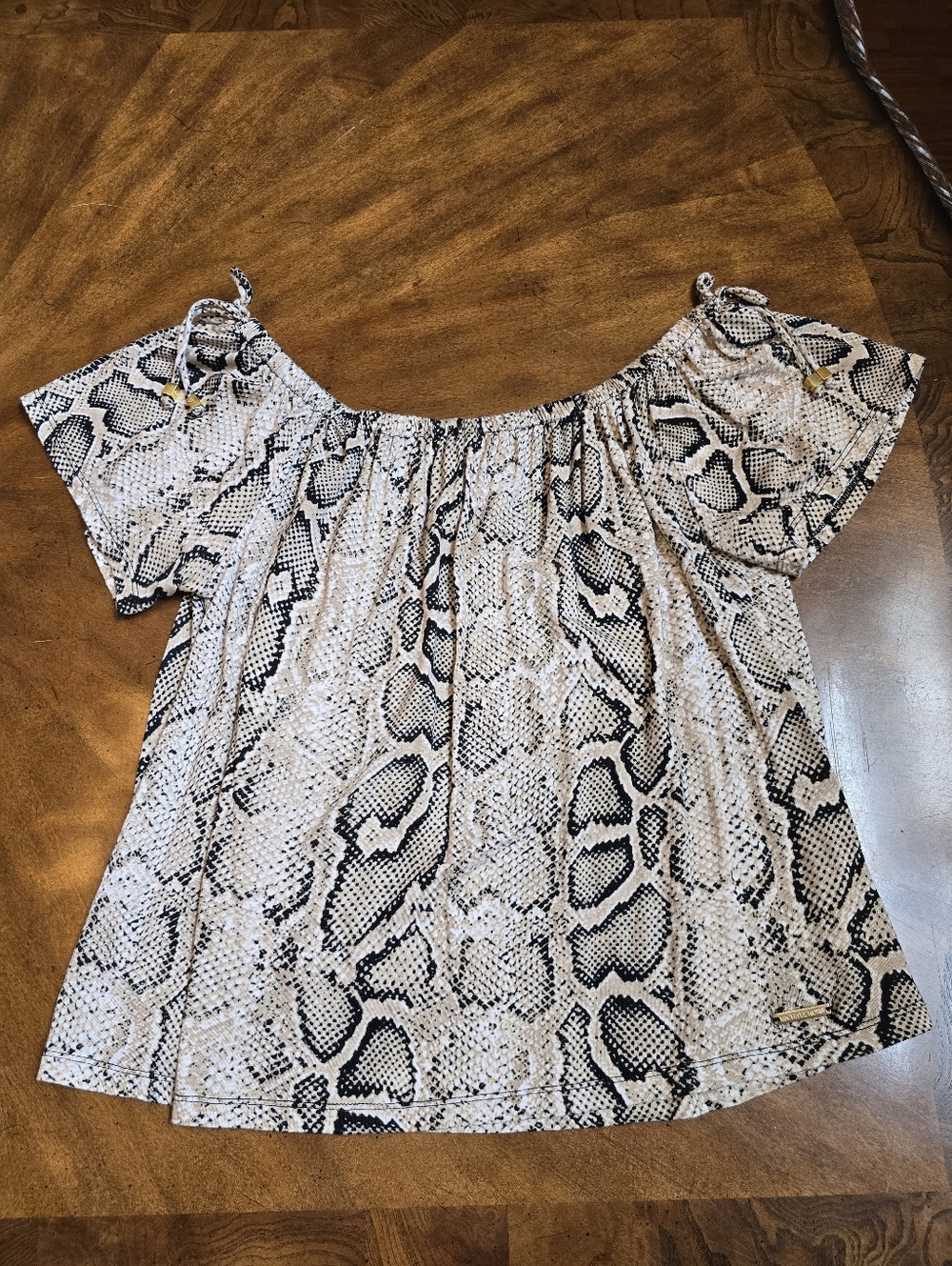 Michael Kors Off-Shoulder Snake Print Women’s Top in Beige and Black